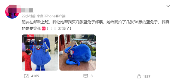 兔年郵票藍兔子居然還有“真人版” 網(wǎng)友：邪惡的有點可愛